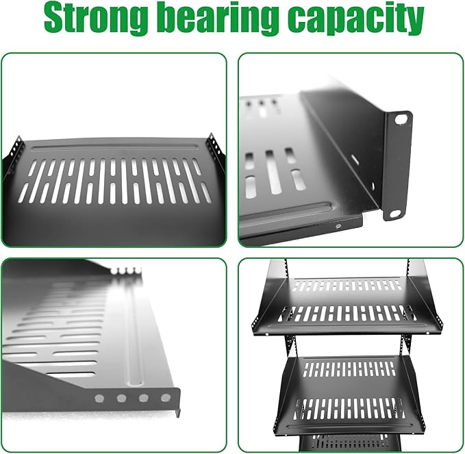 Server Rack Shelf-Universal Vented Rack Mount Cantilever Tray for 19" Network Rack & Cabinet - Heavy Duty Steel - Weight Capacity 95lb-2U H 16" D/ 2 Pieces Packaging GLOBALRACK (2U16, 2U16)