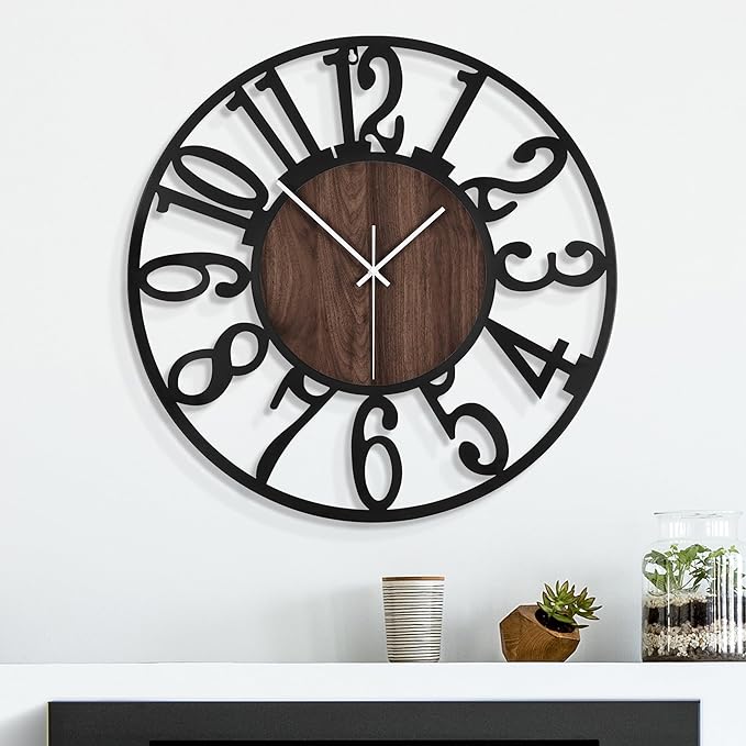 24 Inch Large Metal Wall Clock with Voice and Light Sensor Night Light, Glow in The Dark Non-Ticking Silent Battery Operated Decorative Oversized Wall Clock for Bedroom Living Room Decor