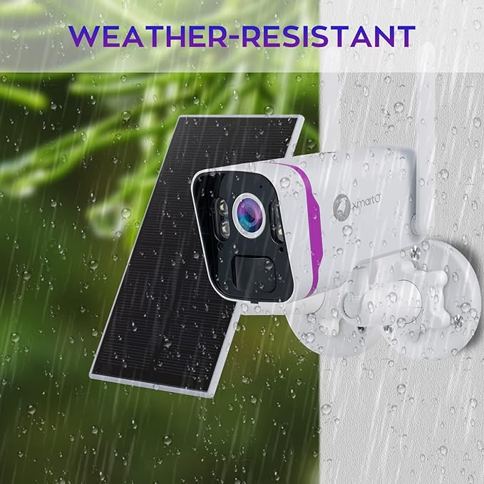 XMARTO 100% Wire-Free 4MP HD Solar Security Camera Wireless for Home Surveillance (All-Weather Solar Charge, AI Motion Detection, Spot Light and Siren, SD, NVR & Cloud Storage)