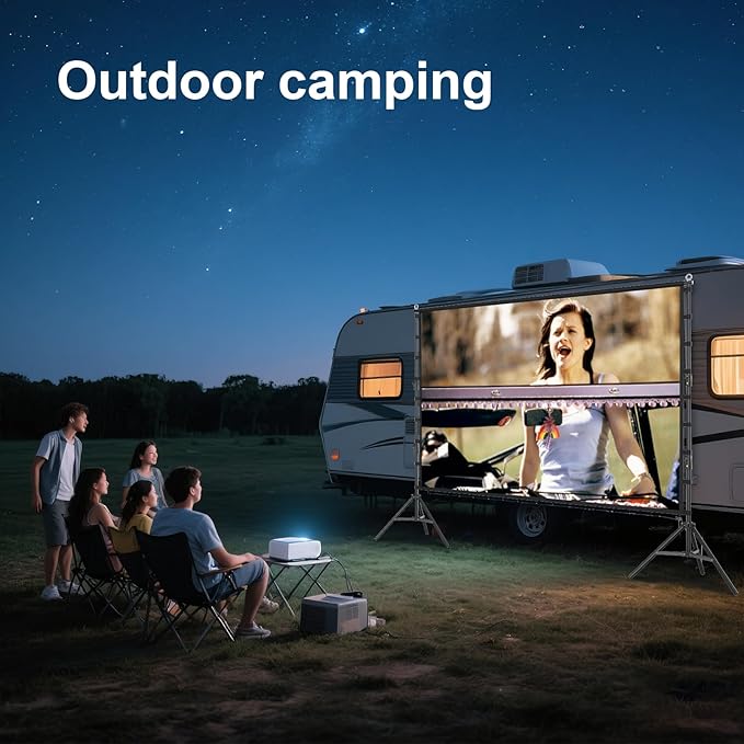 Outdoor Projector Screen and Stand,150-inch Indoor Portable Projection Screen,16:9 4K HD Wrinkle-Free Rear Front Movie Screen with Carry Bag for Backyard Movie Night RVing Home Theater