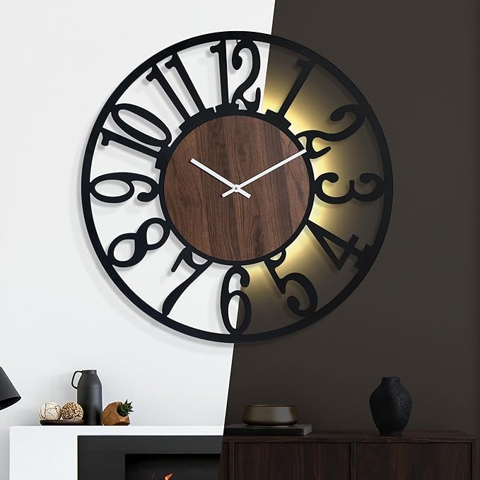 30 Inch Large Metal Wall Clock with Voice and Light Sensor Night Light, Glow in The Dark Non-Ticking Silent Battery Operated Decorative Oversized Wall Clock for Bedroom Living Room Decor