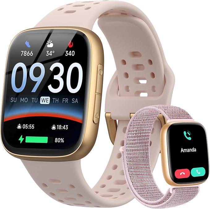 Smart Watches for Women Android iPhone (2 Bands), [1.85" AMOLED Screen] Smartwatch Fitness Tracker 3ATM Waterproof with Bluetooth Calls, AI Control, Heart Rate/SpO2/Sleep Monitor, 7 Days Battery