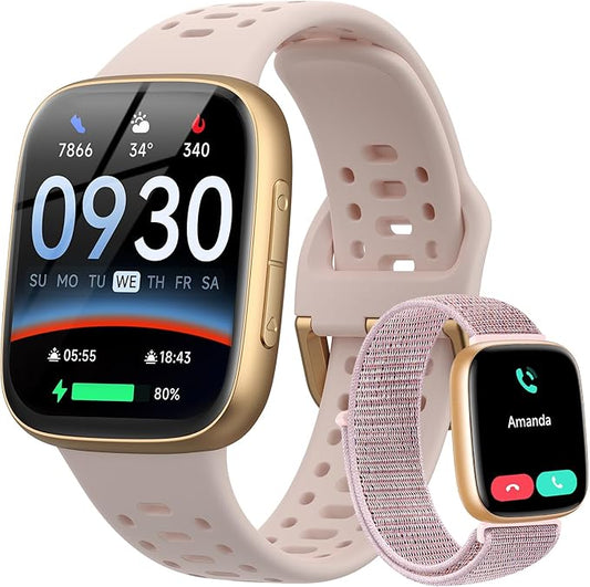 Smart Watches for Women Android iPhone (2 Bands), [1.85" AMOLED Screen] Smartwatch Fitness Tracker 3ATM Waterproof with Bluetooth Calls, AI Control, Heart Rate/SpO2/Sleep Monitor, 7 Days Battery