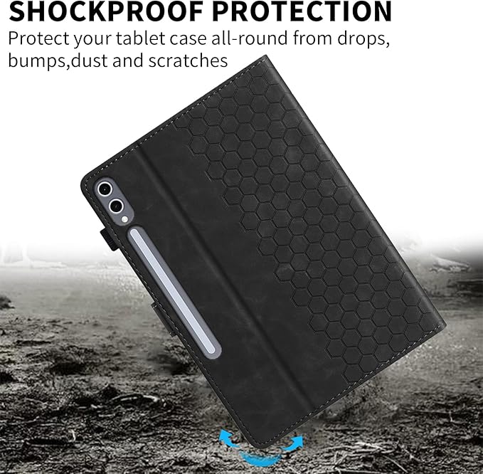 Case for Samsung Galaxy Tab S10 Plus 2024/ S9 FE Plus 5G 12.4 Inch 2023, Multi-Angle Viewing Smart Stand with Pocket Auto Wake/Sleep PU Leather Tablet Cases Flip Folio Cover Black