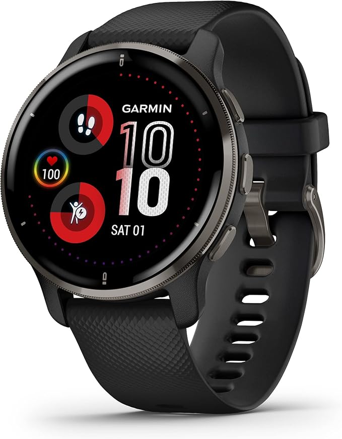 Garmin Venu 2 Plus, GPS Smwatch with Call and Text, Advanced Health Monitoring Fitness Features, Slate Black Band, One Size (Renewed)