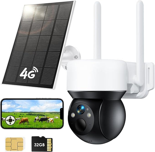 YOTON 4G LTE Solar Outdoor Security Camera Wireless, No WiFi Home Security Camera with 2K Color Night Vision, PIR Motion Detection, 2-Way Audio, IP65, Includes 32GB TF & Built-in SIM Card, US Only
