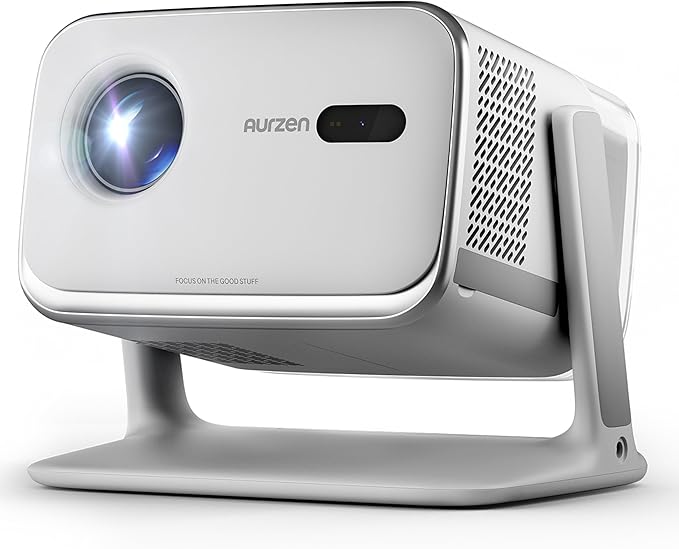 Aurzen BOOM mini Google TV Movie Projector with WiFi and Bluetooth, Voice Control, Family Mode, 20W Dolby Audio, Real-Time Focus, 4K Supported Smart Portable Home Theater Projector Outdoor, Grey