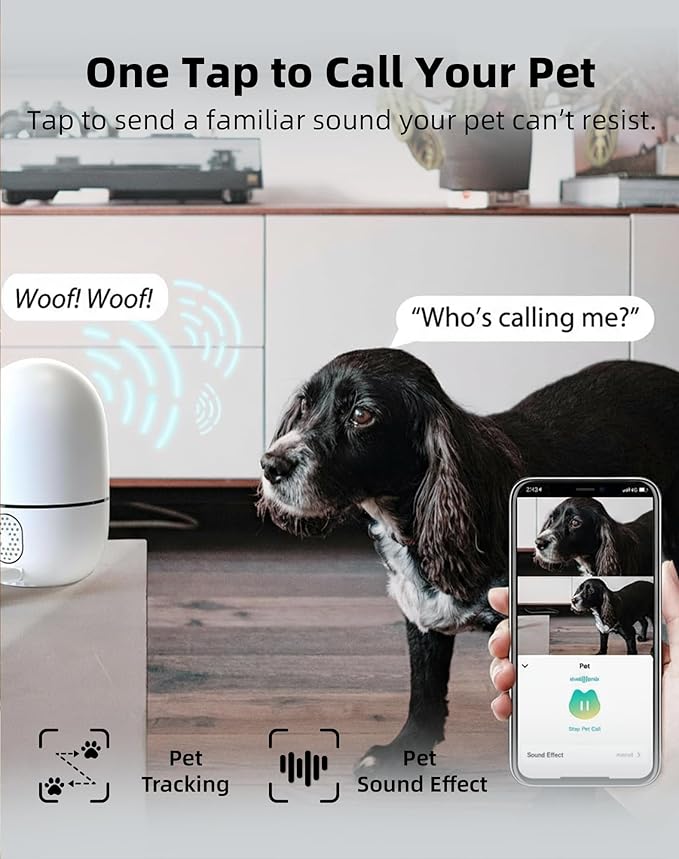 virtavo XD1 Indoor Pet & Baby Camera, No Subscription Required, Dual-Lens 360° PTZ, Motion Tracking, 2-Way Audio, Night Vision, Cloud/SD Storage, Phone App, WiFi, 2-Pack, Power Adapter Included