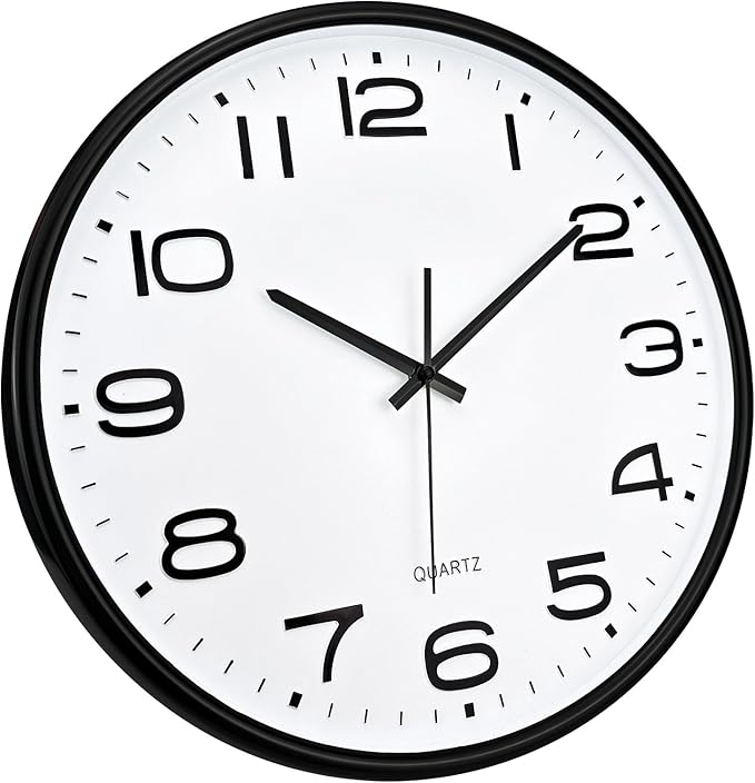 Plumeet 16'' Extra Large Wall Clock, Battery Operated Wall Clocks Silent Non-Ticking Quartz, Modern Style Suitable for Bedroom Living Room Office Decor - 3D Numbers Display, Black