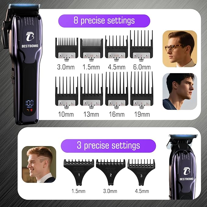 BESTBOMG® Professional Hair Clippers for Men, Professional Barber Clippers and Trimmer Set, Mens Cordless Hair Clipper for Barbers Haircut Kit, BS-808C (Blue)