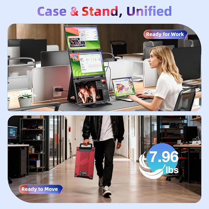 Quad Laptop Screen Extender, 15.6" FHD 1080P Triple Monitor, Combine into One 30" Screen (Landscape/Portrait), Just 1 Cable for 3 Screens, Driver Required, Compatible with Wins & Mac(M1/M2/ M3/M4/M5)