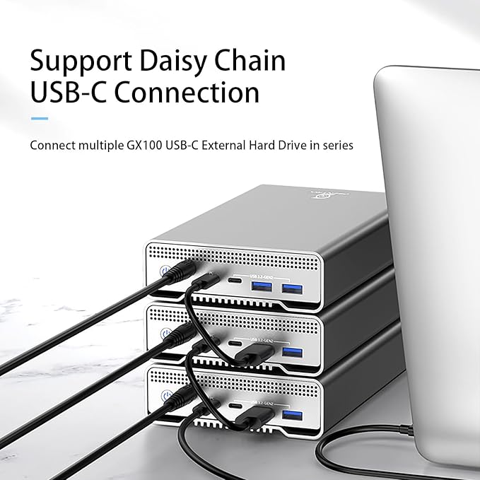 GX100 16TB USB 3.2 (10Gbps) External Hard Drive with USB Hub for Windows or MacOS Desktop PC/Laptop - 2 Year Warranty