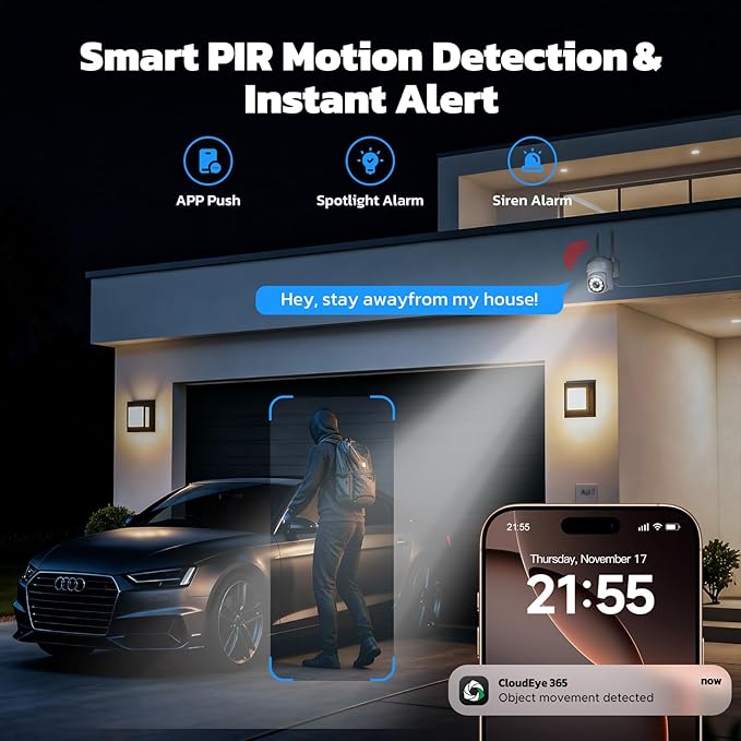 Security Cameras Wireless Outdoor,5MP Color Night Vision Home Security Camera System Wireless with Auto Tracking,Up to 10CH,360° PTZ,2-Way Audio,2.4/5GHz WiFi, for Home & Business Surveillance Kits