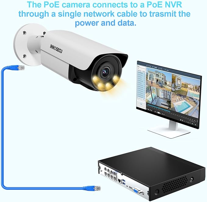 UltraHD 12MP AI IP PoE Camera @30fps, IP67 Outdoor Bullet Security Camera, Face Detection, Human and Vehicle Detection, Smart Dual Light Color Night Vision, Built-in Mic, 4mm Lens, INB12HD56A