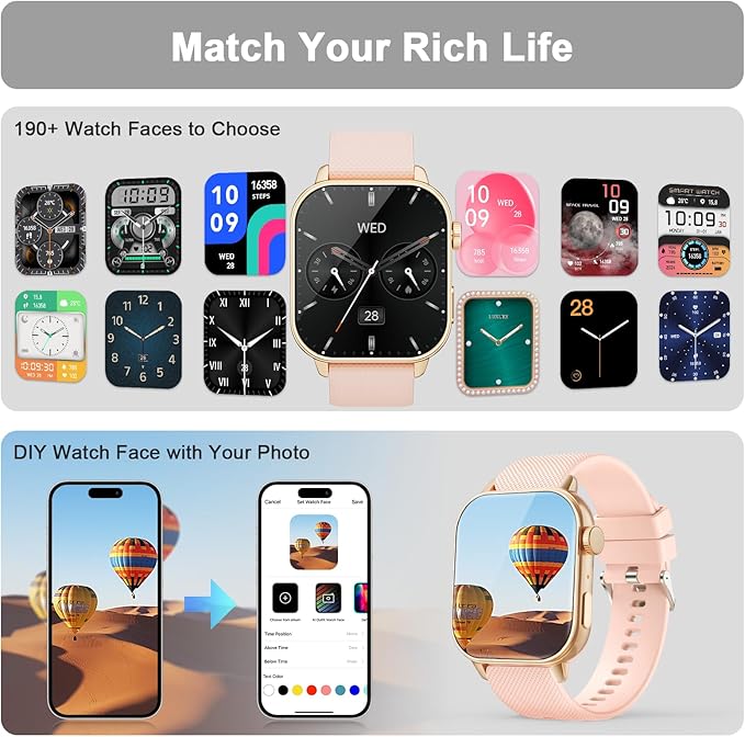 Smart Watches for Men Women, 1.85'' AMOLED HD Fitness Tracker with 100+ Sports Modes, Smartwatches with Bluetooth Call/Heart Rate/Sleep Monitor/Pedometer, IP68 Waterproof Watch for Swimming, Gold