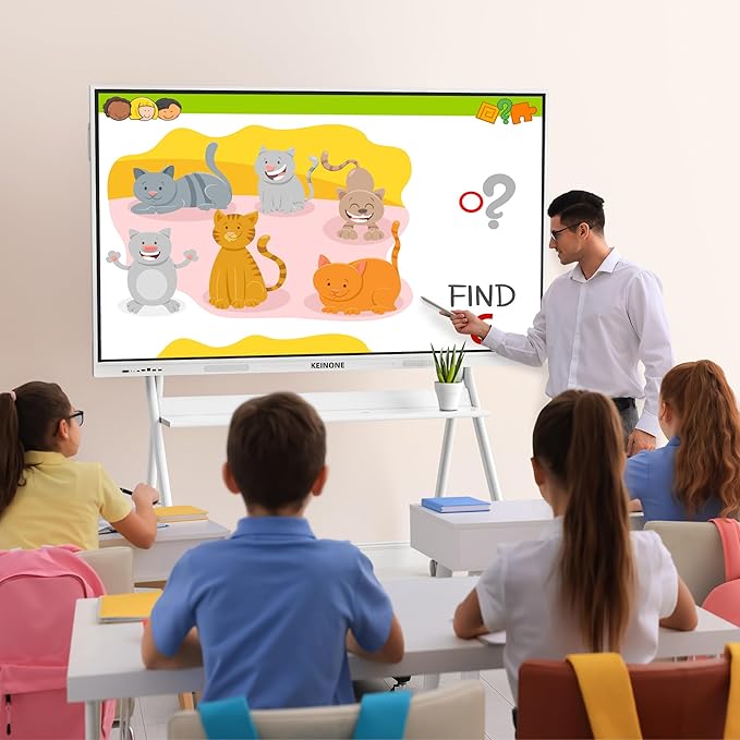 Smart Board for Classroom, 75" 8+128 GB Interactive Smartboard Built-in Android OS & Open App Ecosystem - 4K Touchscreen Electronic Digital Whiteboard for Home Office School Studio Display