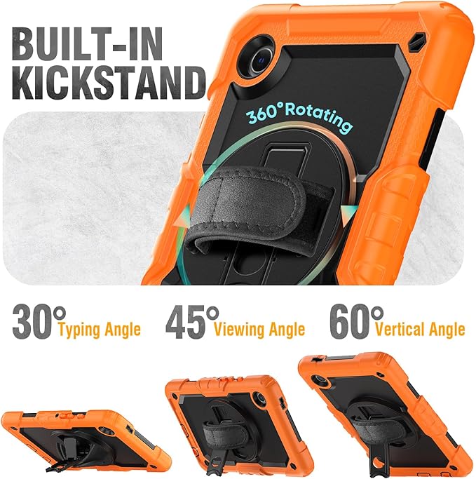 HXCASEAC Case for Samsung Galaxy Tab A7 Lite, Protective with Screen Protector/Hand Strap/Pen Holder, Sturdy A7 Lite Tablet Case, SM-T220 SM-T225 SM-T227, Orange