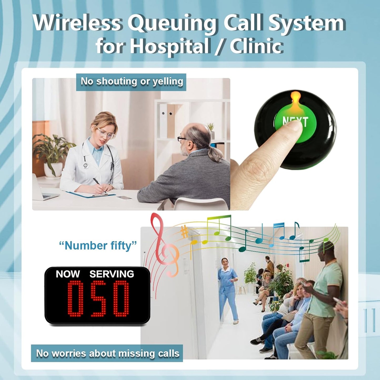 Ticket Number System Queue Wireless Calling System with 1 Take a Number Display 2 Next Call Button 1 Ticket Dispenser Stand