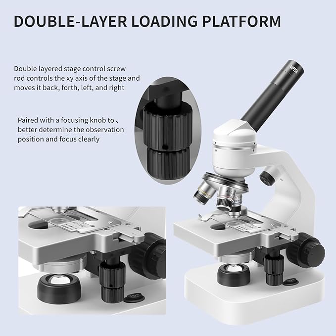 Microscope 40x-2000 Times Magnification, Upper and Lower LED Lights, Double-Layer Stage, Primary and Secondary School Students, Children's Composite Microscope (WiFi Electronic Eyepiece)