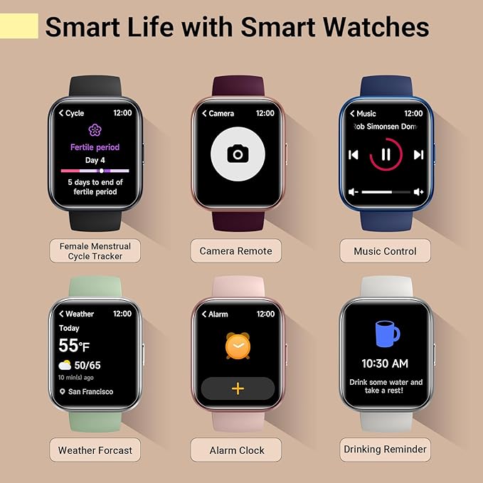 Smartwatch for Women, Compatible with Android & iPhone, 1.8'' Fitness Tracker Watch with Alexa, Call & Notification Alerts, Heart Rate & Sleep Monitor, 120 Sports Modes, Waterproof Watch for Women