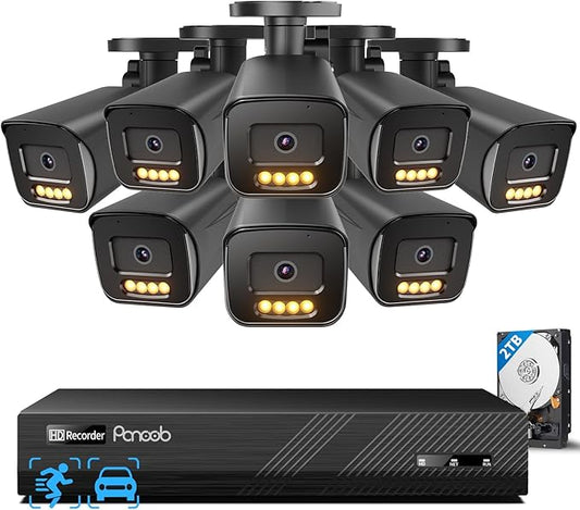 8 Channel PoE Security Camera System, 8PCS 5MP Bullet IP Camera with 2 Way Audio, Smart Color Night Vision, AI Human Vehicle Detection, Remote Access, 4K 8CH NVR with 2TB HDD, PB65B0808-5MD