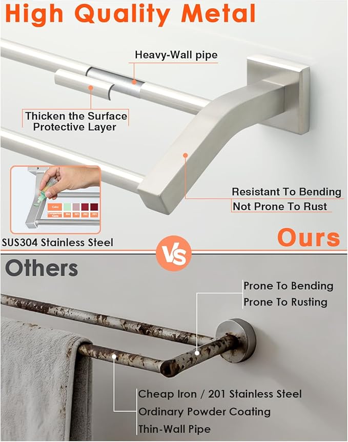 Alise Bath Double Towel Bars Towel Racks for Bathroom,Wall Mount Towel Holder Heavy Duty SUS304 Stainless Steel Towel Hanger Towel Rail,Brushed Nickel,20 Inch