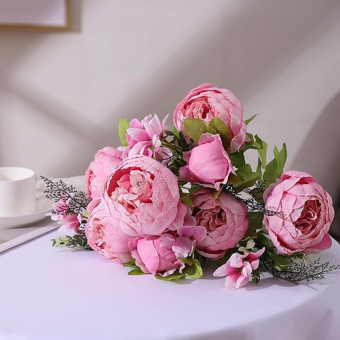Duovlo Springs Flowers Artificial Silk Peony Bouquets Wedding Home Decoration,Pack of 1 (Spring Light Pink)