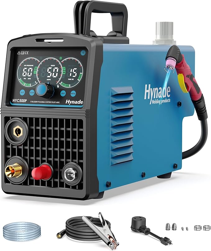 Plasma Cutter with Large LED Display, [Non-Touch Pilot Arc] [Air Sensor] hynade 50A Plasma Cutter Machine 110/220V Dual Voltage, IGBT Inverter, 1/2'' Clean Cut, 2T/4T for Beginners DIY(User Manual)