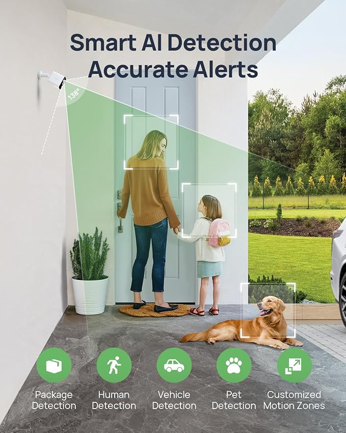 Anona Lucio 2.5K Security Camera Outdoor Battery Wireless with Solar Powered, Color Night Vision & 138° FOV, Multi-Object Detection, No Hub Needed, Two-Way Audio, IP67, 4 Pack