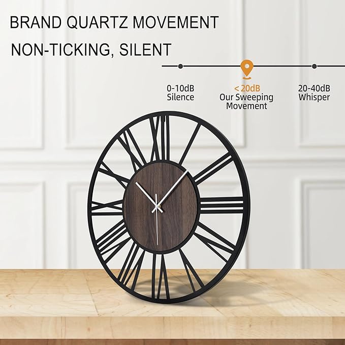 Large Wall Clock for Living Room Decor, 16 Inch Non Ticking Silent, Battery Operated Modern Vintage Oversized Wall Clock for Bedroom Kitchen