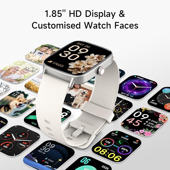 Smart Watch for Women, 1.85" HD Smartwatch Compatible iPhone/Samsung/Android (Answer/Make Calls), 100+ Sport Modes Fitness Tracker with Heart Rate/Sleep/SpO2 Monitor, IP68 (Beige)