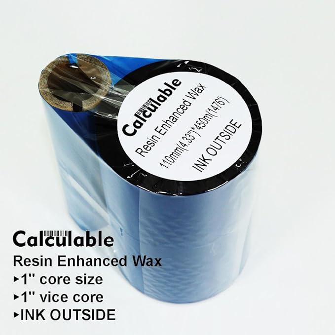 4.33" x1476' (110mmx450m) Thermal Transfer Ribbon Ink Outside Wax Ribbons Resin Enhanced Wax for Zebra GK420D SM4 ZT410 GC420t GK420t GX420t GX430t Tec Datamax Intermec Citizen Printer