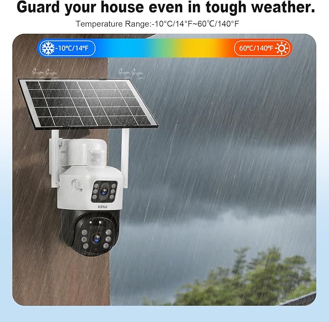 KERUI 2K Solar Security Cameras with Dual Lens Wireless Security Camera Outside with Solar Panel 360° View Pan, AI Human Detection, Color Night Vision,2-Way Audio with 64G SD Storage(2 Pack)