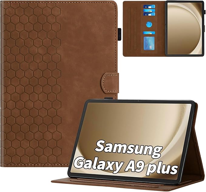 Case for Samsung Galaxy Tab A9 Plus/A9+ 5G 11 Inch 2023 Model (SM-X210/X216/X218), Multi-Angle Viewing Smart Stand with Pocket Auto Wake/Sleep PU Leather Tablet Cases Flip Folio Cover Brown