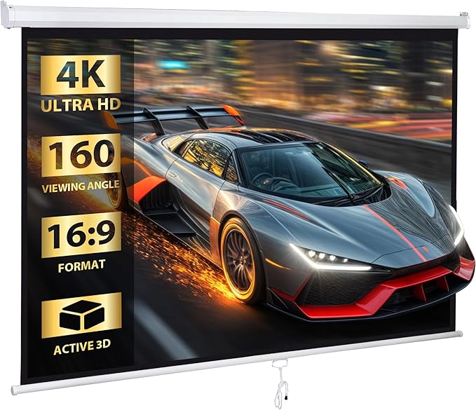 SUPER DEAL 80'' 16:9 HD Projection Screen Foldable Anti-Crease Portable Projector Movie Screen Manual Pull Down for Home Theater Presentation Education Outdoor Indoor Public Display