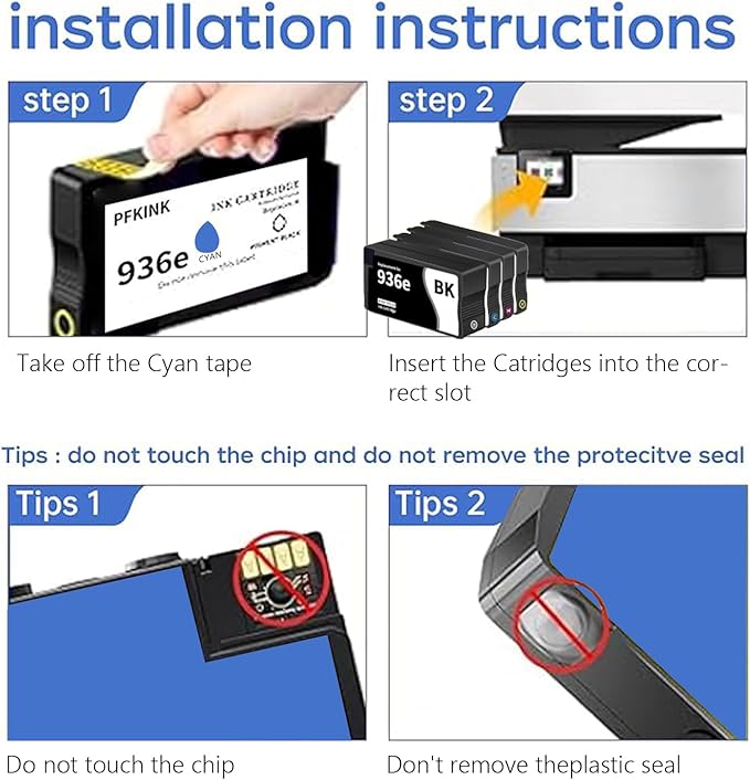 936e 936XL Ink Cartridges Combo Pack High Page Yield Compatible for HP 936 936e Ink Cartridge Work for OfficeJet Pro 9110b 9122e 9125e 9128e 9130b 9135e Wide Format 9720e 9730e (4-Pack)