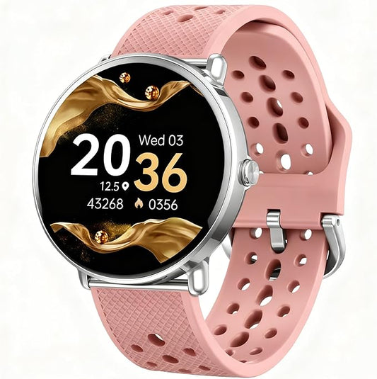 Smart Watch for Women Men, for Android iOS with Sleep & Calorie Monitor, Pedometer Fitness Tracker, Bluetooth Call, IP68 Waterproof, 112+ Sport Modes Round Face Smartwatch (Modern, Baroque Pink, 1.39)