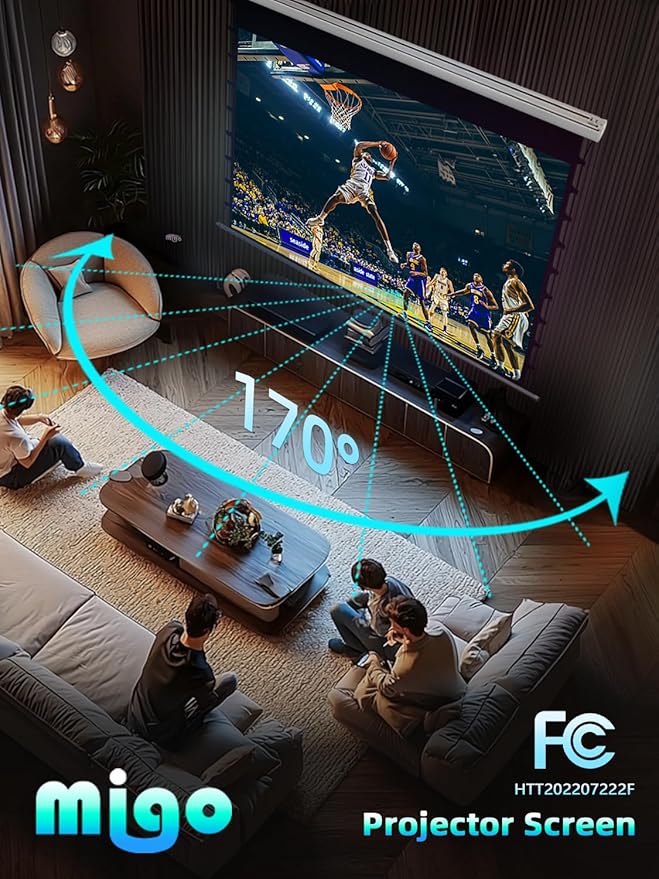 Migo 120 inch Pull Down Projector Screen, Soft White Super 3.0 Gain 16:9 4K Ultra HD Tab-Tensioned Ceiling Mount Projector Screen for Long Throw or Short Throw Projector Movie Home Theater Cinema