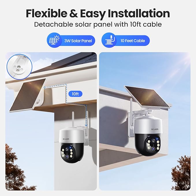 SOLIOM- True 8MP HD Security Cameras Outdoor Wireless, Add-On Camera, Solar Powered, Auto Tracking,Requires SOLIOMBASE, SOLIOMBASE Supports Up to 4 Cams