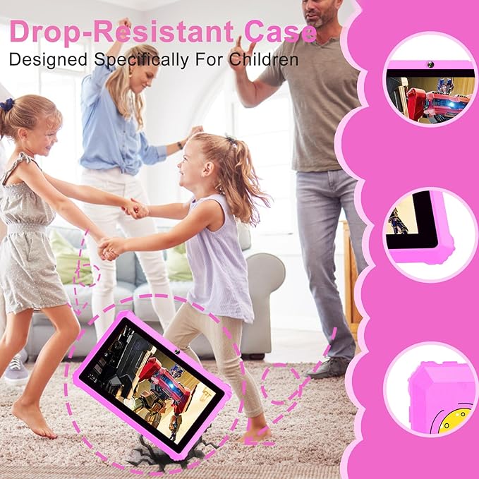 Kids Tablet 7 inch Toddler Tablet for Kids 3-7 32GB Android Tablets for Toddlers with Case WiFi Parental Control Dual Camera GMS Certified Toddler Learning Tablets Chritmas Gifts for Children (Pink)