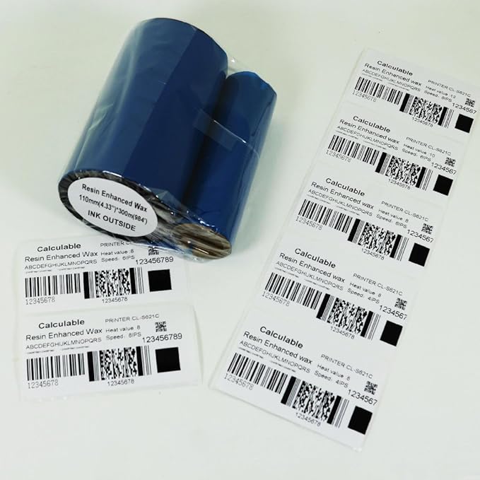 Resin Enhanced Wax 4.33" x984' (110mm X 300m) 1" Core 1" Vice Core Ultra Durable Thermal Transfer Wax Ribbon for Zebra Desktop Printer S4M Z4M 105SE 105S 105SL 105SLPlus 160S S500 S600.etc