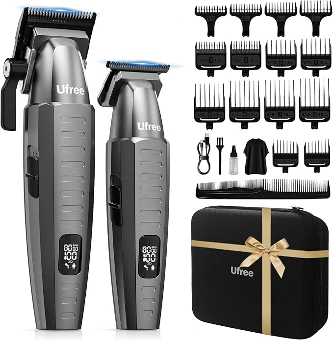 Ufree Professional Hair Clippers for Men with Bag, Mens Clippers and Trimmers Set, Barber Clippers Set, Electric Beard Trimmer, Gifts for Men, Gray