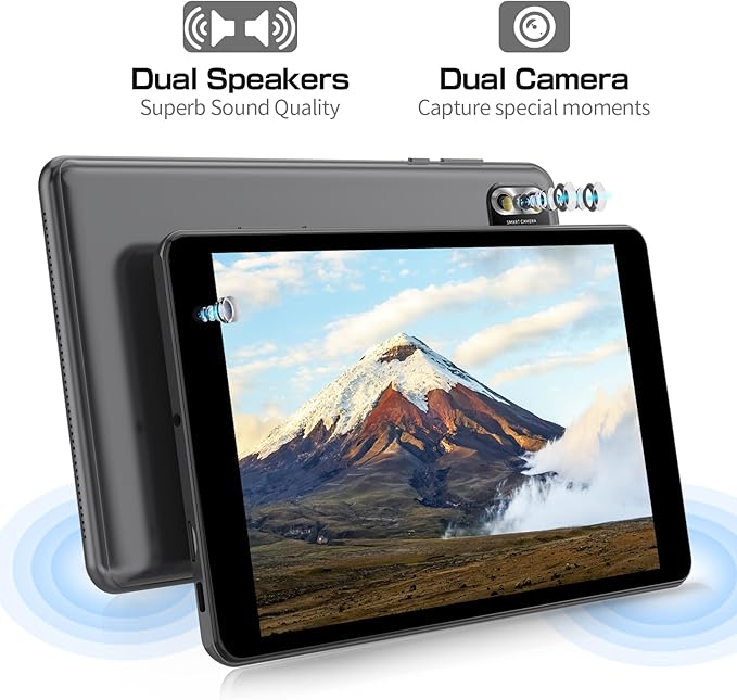 8 inch Tablet Android 14 Tablets,Quad-Core Tablet PC,8GB RAM+64GB ROM 512GB Expand,5000mAh Battery, 2+8MP Dual Cameras, Bluetooth, 2.4G/5G WiFi Tablets(Gray)