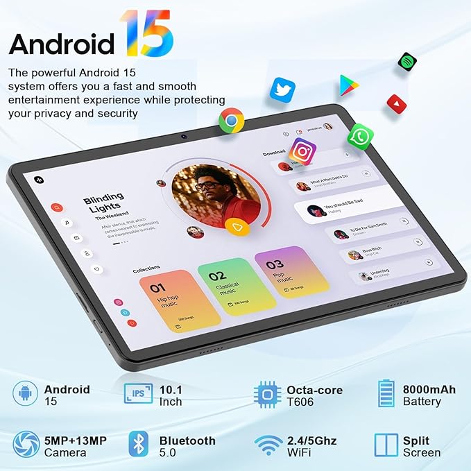 Android 15 tablet with keyboard, 26GB RAM+256GB ROM(2TB Expand), 10 inch tablet with 8000mAh Battery, 2.4G/5G WiFi, BT 5.0, 5MP+13MP Dual Camera, Gemini AI, Octa-core, Mouse, Stylus, Case(Green Case)