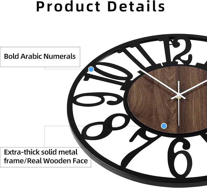 20 Inch Large Metal Wall Clock with Voice and Light Sensor Night Light, Glow in The Dark Non-Ticking Silent Battery Operated Decorative Oversized Wall Clock for Bedroom Living Room Decor
