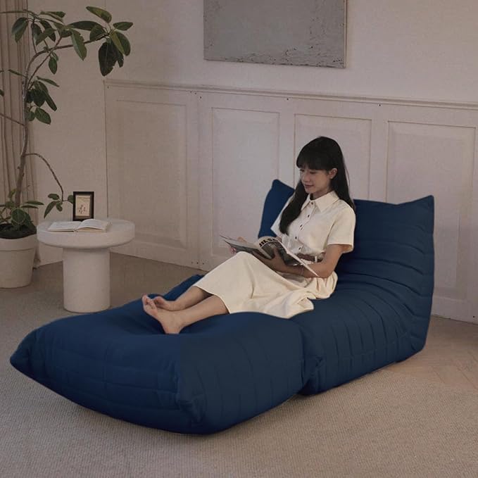 Luxury Sofa Couch Chair, Lazy Floor Seating, Fireside Bean Bag Chair, Ergonomic Tatami Sofa Lounger for Living Room, Bedroom, Office, Single Seat, Blue