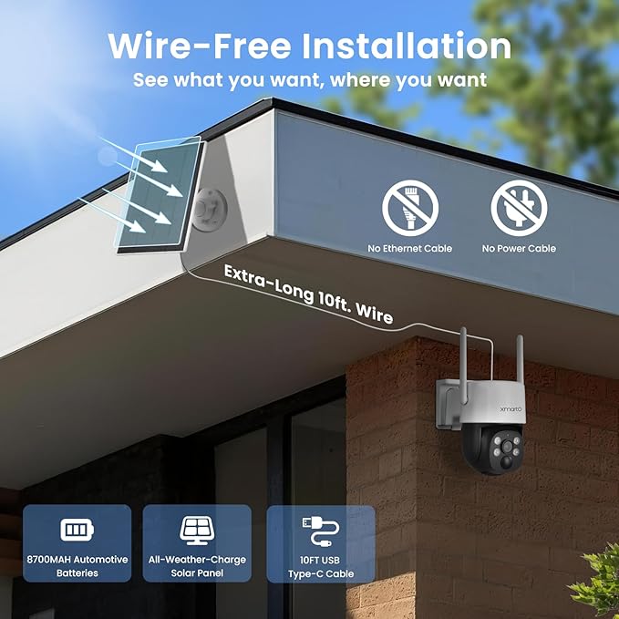 xmartO 100% Wire-Free PTZ Solar Home Security Camera System Wireless, 16-Set 2K 4MP QHD CCTV Camera Kit with 4k 16CH Expandable Wi-Fi 6 NVR Screen, All-Weather Solar Charge