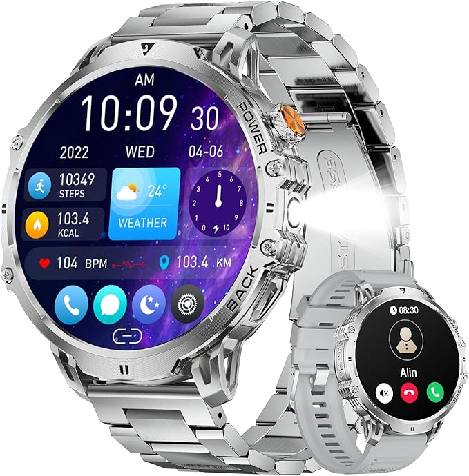LIGE Smart Watch for Men Answer/Make Call for Android iOS, 1000mAh Battery/Flashlight, 1.85'' HD Military Smartwatch with 100+ Sports Modes, Heart Rate Sleep Monitor, IP68 Waterproof Fitness Tracker