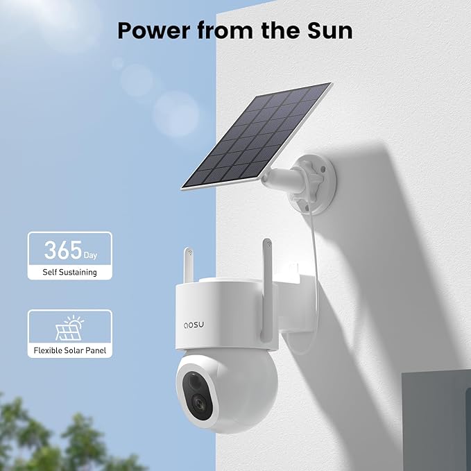aosu Security Cameras Wireless Outdoor - 3K/5MP Solar Powered 400-Lumen Floodlight Camera, 360° Pan/Tilt Surveillance, Night Vision, 2.4GHz WiFi Camera, Auto Tracking, AI Human/Vehicle/Pet Detection