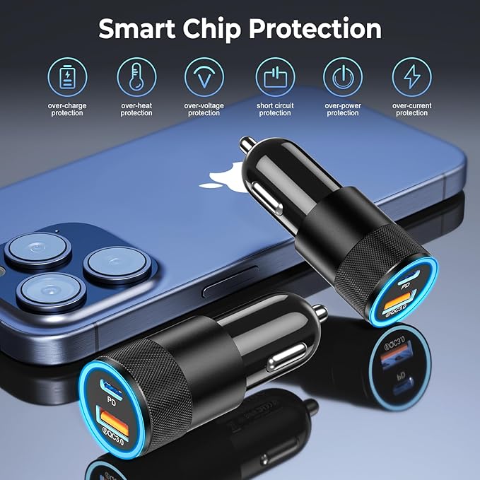 6 Pack USB C Car Charger, Ancekoy 38W Dual USB-C + USB-A Car Charger Adapter Fast Charge PD/QC 3.0 Cigarette Lighter Adapter USB Charger Plug for iPhone 17/16/15/14/13/12/11/Pro Max, iPad, Samsung